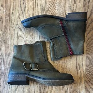 Olive Green Ankle Boots with Buckle